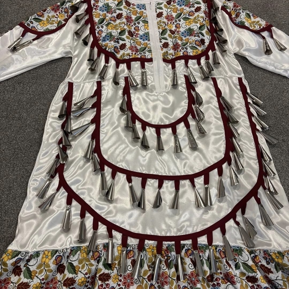 Floral Asymmetrical Dress with Burgundy Accents - Picture 3 of 7